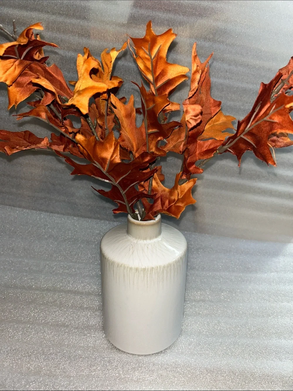Threshold 20.5” H -Orange Faux Oak Leaf Arrangement in White Ceramic Vase -